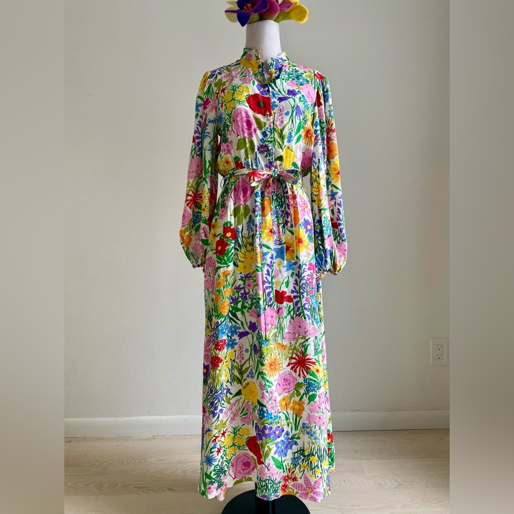 GORGEOUS rare Gucci silk floral dress spring occasion maxi pockets ken scott